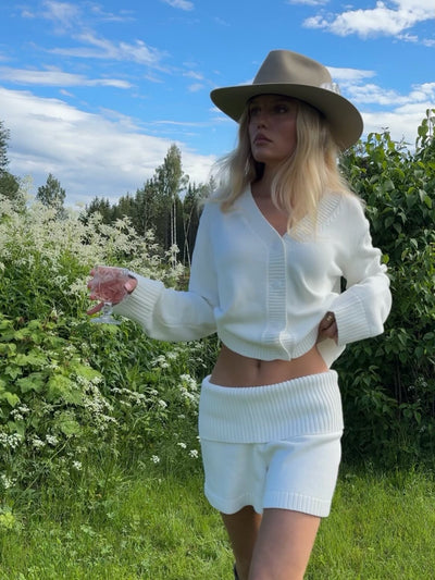 Cotton colourblock cardigan White