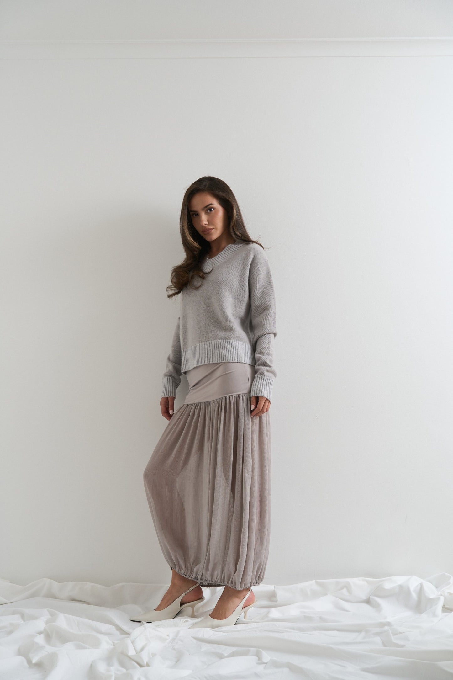 V-Neck Sweater Cashmere Beige/Grey