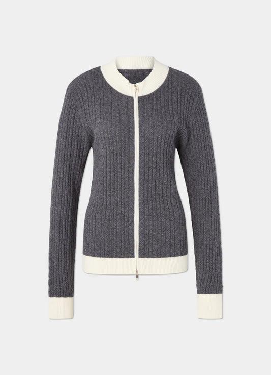 The Heritage Cable Cardigan Grey+White