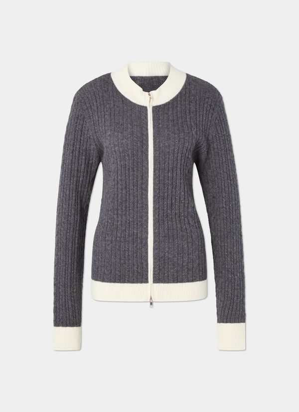 The Heritage Cable Cardigan Grey+White