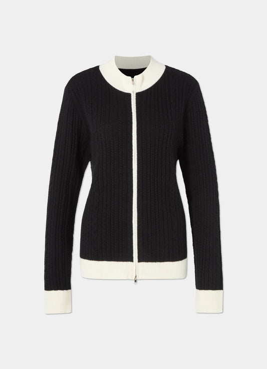 The Heritage Cable Cardigan Black +White
