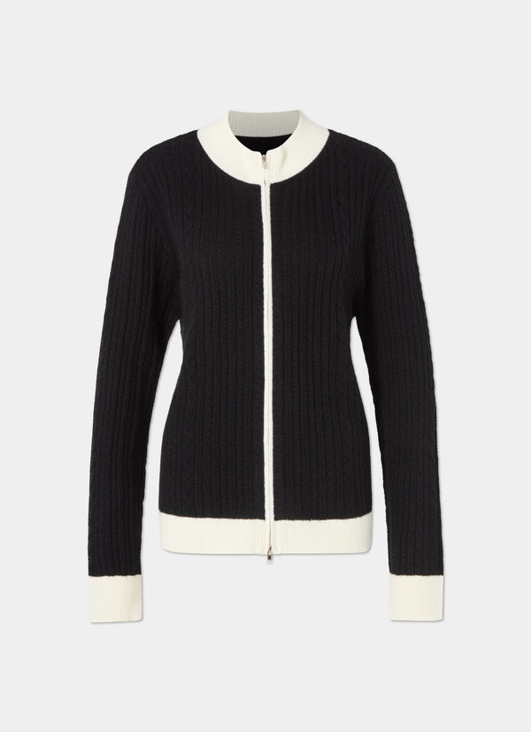 The Heritage Cable Cardigan Black +White