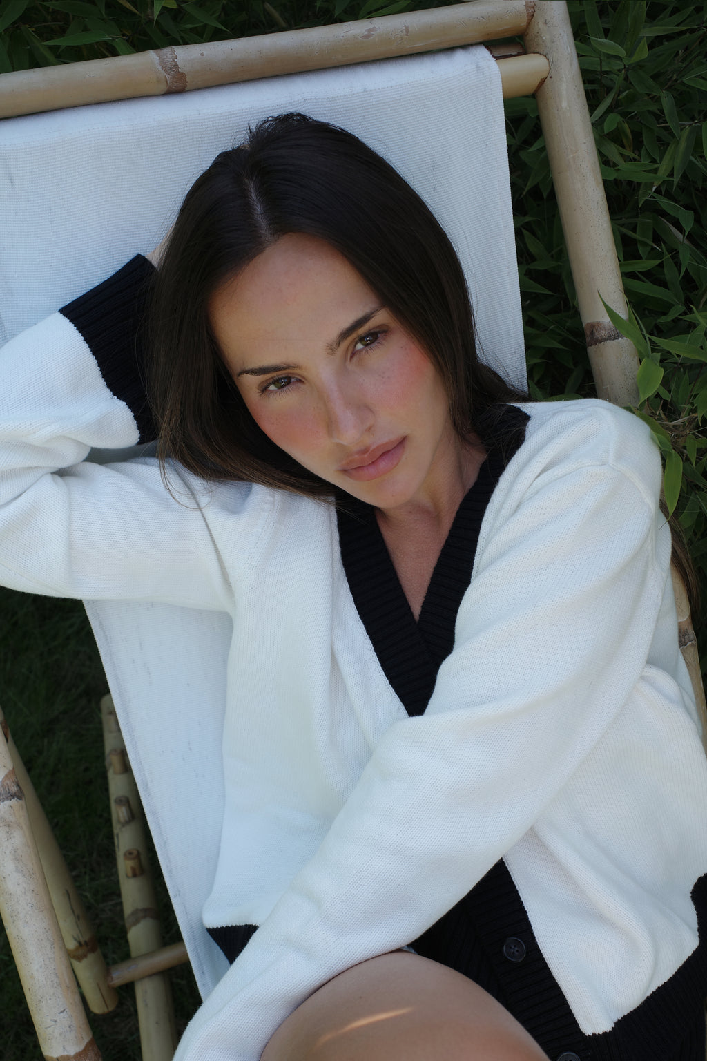 Cotton colourblock cardigan White & Black